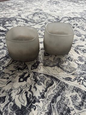 Set of Two Frosted Gray Glass Votive Holders